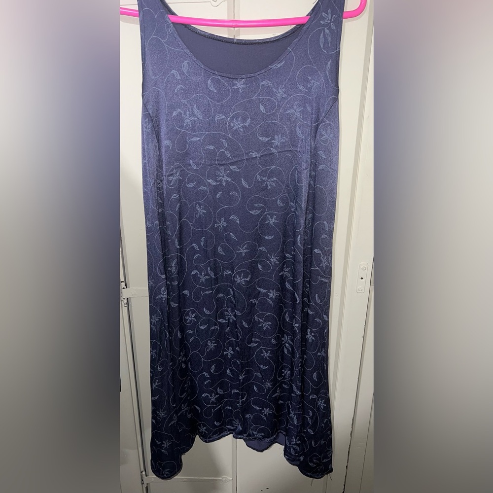 Vintage 90s Floral Purple Blue Silk Dress